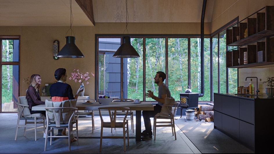 Projeto de decoração de interiores para cabana e chalé